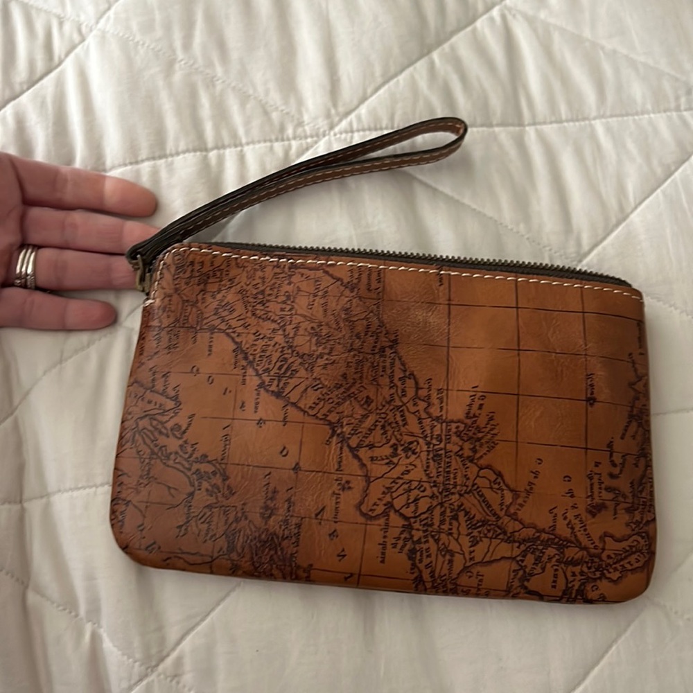 Patricia Nash Italian Leather Signature Map Cassini Wristlet